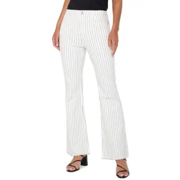 White House Black Market Legacy White Black Pinstripe Flare Pants - Size 4R - Picture 1 of 9